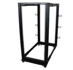 StarTech.com Rack Serveur Mobile 25U 4 Poteaux, Rack Réseau 19" 4 Poteaux avec Roulettes, Rack Roulant avec Profondeur Ajustable pour PC/AV/Données/Informatique - Roulettes, Pieds de nivellement ou Fixation au Sol