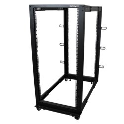 StarTech.com Rack Serveur Mobile 25U 4 Poteaux, Rack Réseau 19" 4 Poteaux avec Roulettes, Rack Roulant avec Profondeur Ajustable pour PC/AV/Données/Informatique - Roulettes, Pieds de nivellement ou Fixation au Sol