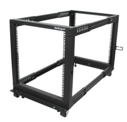 StarTech.com Rack Serveur Mobile 12U 4 Poteaux, Rack Réseau 19" 4 Poteaux avec Roulettes, Rack Roulant avec Profondeur Ajustable pour PC/AV/Données/Informatique - Roulettes, Pieds de nivellement ou Fixation au Sol