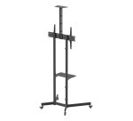AISENS Soporte De Suelo Eco Con Rueda, Bandeja Para DVD Y Soporte De Cámara Para Monitor/TV 45kg De 37-70, Negro