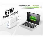 Conceptronic 3-Port 67W GaN USB PD Charger with USB-C Charging Cable, USB-C x 2, USB-A x 1, QC 3.0, PPS
