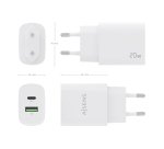 AISENS Cargador 20W, 1xUSB-C PD3.0, 1xUSB-A QC3.0, Blanco