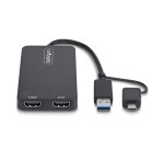 StarTech.com Adaptateur USB vers Double HDMI, USB A/C vers 2 Écrans HDMI (1x 4K30Hz, 1x 1080p), Câble de 11 cm, Adaptateur USB 3.0 vers Écran HDMI, Windows/macOS, Noir
