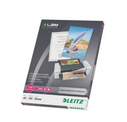 Leitz iLAM Ultra-premium Glossy A3 Laminating Pouches with UDT, 125 microns, Pack of 100