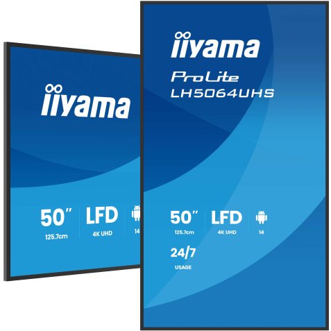iiyama LH5064UHS-B1AG Écran d'affichage dynamique Écran plat de signalisation numérique 127 cm (50") Wifi 500 cd/m² 4K Ultra HD Noir Android 24/7