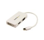 StarTech.com Adaptateur mini DP 3 en 1 - Dongle Hub Adaptateur d'Écran Multiport Audio-Vidéo : Convertisseur 3 en 1 Mini DP vers port VGA, DVI ou HDMI - Blanc