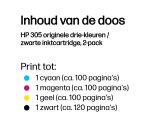 HP 305 originele drie-kleuren / zwarte inktcartridge, 2-pack