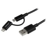 StarTech.com Câble Lightning 8 broches ou Micro USB vers USB de 1 m - Cordon de charge / synchronisation - Noir