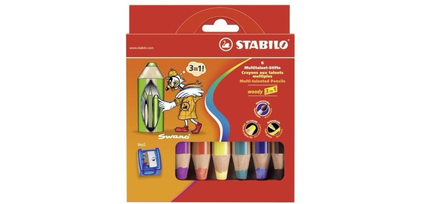 Crayon multi-talents woody 3 en 1, étui carton de 6