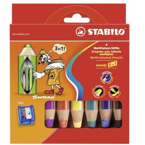 Crayon multi-talents woody 3 en 1, étui carton de 6