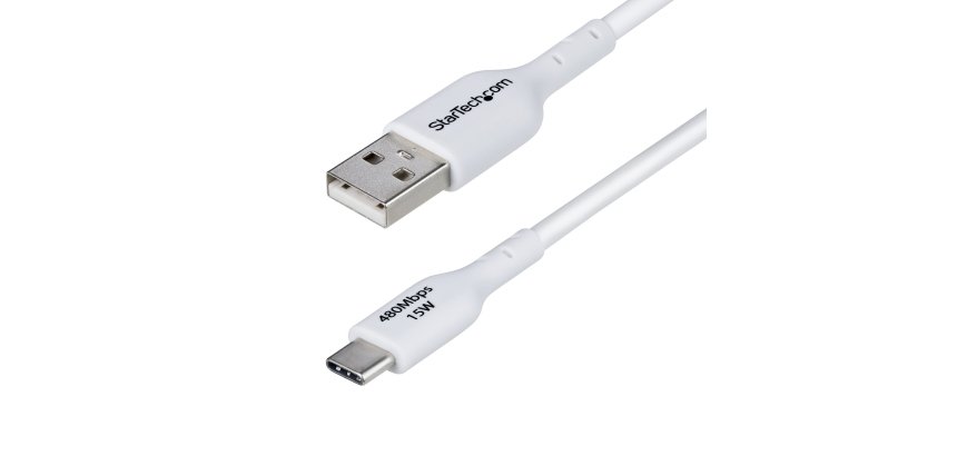 StarTech.com Cavo di Ricarica USB-A a USB-C da 2m - Cavetto di Carica Rapida USB-A a Type-C da 3A, Cavo Dati USB 2.0 rivestito in TPE - M/M - Bianco