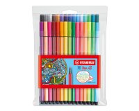 Feutre dessin stabilo pen 68 pointe moyenne ogive robuste pochette de 30 unités dont 6 fluos