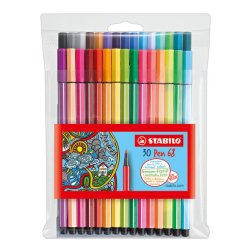 Feutre dessin stabilo pen 68 pointe moyenne ogive robuste pochette de 30 unités dont 6 fluos