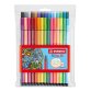 Feutre dessin stabilo pen 68 pointe moyenne ogive robuste pochette de 30 unités dont 6 fluos