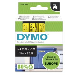 DYMO D1 étiquettes autocollantes authentiques | rouleau de 24 mm x 7 m | impression en noir sur fond jaune | autocollantes | pour étiqueteuses LabelManager