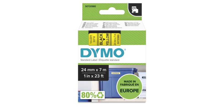 DYMO D1 étiquettes autocollantes authentiques | rouleau de 24 mm x 7 m | impression en noir sur fond jaune | autocollantes | pour étiqueteuses LabelManager