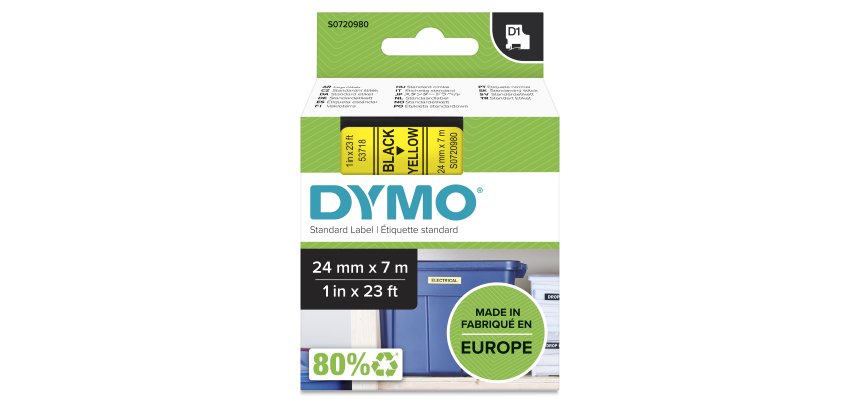 DYMO D1 étiquettes autocollantes authentiques | rouleau de 24 mm x 7 m | impression en noir sur fond jaune | autocollantes | pour étiqueteuses LabelManager