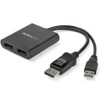 StarTech.com Hub MST de 2 Puertos DisplayPort 1.2 - Divisor Splitter DP de 2 Monitores - Adaptador DP a 2x DisplayPort 4K 30Hz - Alimentado por USB - Windows Solamente