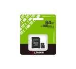 Kingston Technology 64GB microSDXC Canvas Select Plus Gen3 100MB/s A1 (Adaptateur SD inclus)