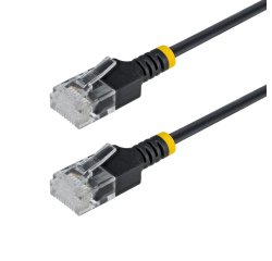 StarTech.com Câble Ethernet CAT6a Ultrafin Noir de 1m, Sans Accroc, FTP, Fil de Cuivre Nu Pur, Cordon Patch Réseau RJ45 fin 34AWG, Testé par Fluke Channel