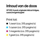HP 912 4-pack originele inktcartridges, cyaan/magenta/geel