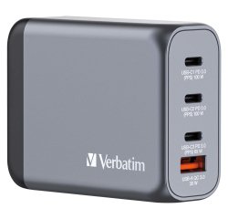Verbatim GNC-100 GaN Charger 100W with 2 x USB-C PD 100W / 1 x USB-C PD 65W / 1 x USB-A QC 3.0 (EU/UK/US)