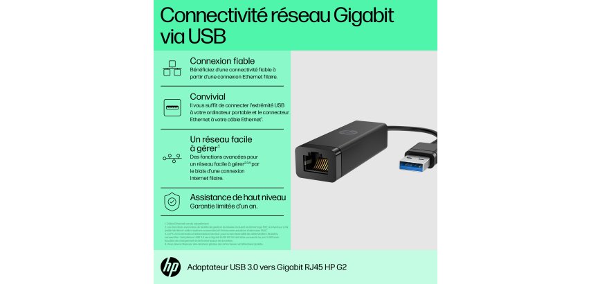 HP Adaptateur USB 3.0 RJ45 vers Gigabit G2