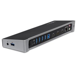 StarTech.com Station d'Accueil USB 3.0 à 3 Écrans avec 2x 4K DisplayPort et HDMI - Hub USB-A à 5 Ports (1x Fast-Charge), Audio 3,5 mm, GbE - Docking Station Universelle USB Type-A pour PC Portable, Win/MacOS