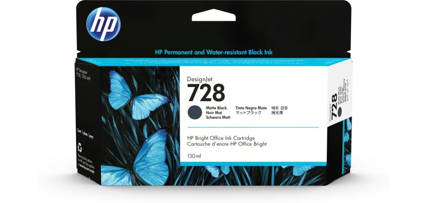 Cartouche HP 728 130ml noir mat pour imprimante jet d'encre