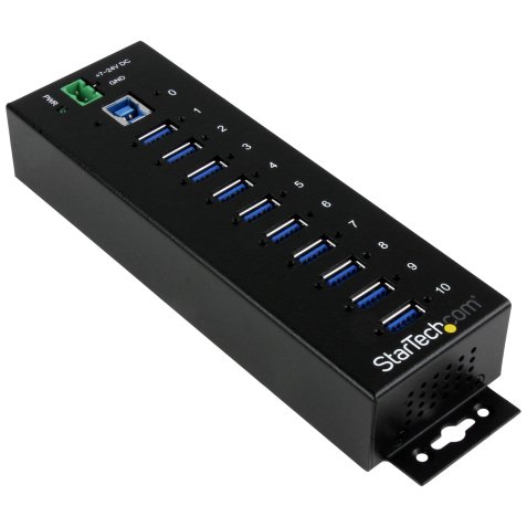 StarTech.com Hub Industrial de 10 Puertos USB 3.0 - 5Gbps - Ladrón Concentrador USB-A con Protección Antiestática ESD y Protección de Picos - de Montaje en Carril DIN Pared o Escritorio - Hub TAA