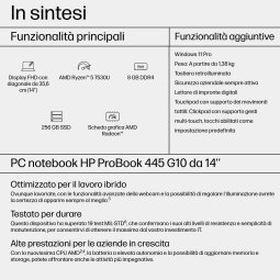 HP ProBook 445 G10 AMD Ryzen™ 5 7530U Computer portatile 35,6 cm (14") Full HD 8 GB DDR4-SDRAM 256 GB SSD Wi-Fi 6E (802.11ax) Windows 11 Pro Argento