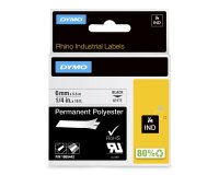 DYMO Rhino Industrial Permanent Polyester Labels | 6 mm x 5.5 m | Black Print on White | Self-Adhesive | for Rhino & LabelManager Label Makers