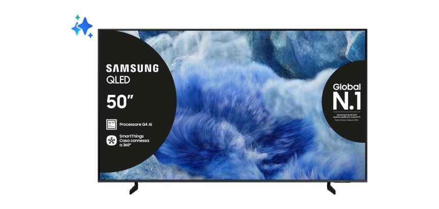 Samsung QLED AI TV 50" QE50Q8FAAUXZT 4K, Processore Q4 AI, 4K Upscaling, Color Booster Pro, OTS Lite, Air Slim Design, Vision AI Smart TV, 2025