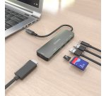 AISENS USB-C Dock 6 en 1, USB-C A, 1x HDMI, 2x USB-A, 1x USB-C PD 100W, 1x SD, 1x MicroSD, Gris, 15cm