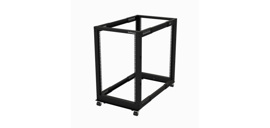 StarTech.com Rack Serveur Mobile 18U 4 Poteaux, Rack Réseau 19" 4 Poteaux avec Roulettes, Rack Roulant avec Profondeur Ajustable pour PC/AV/Données/Informatique - Roulettes, Pieds de nivellement ou Fixation au Sol