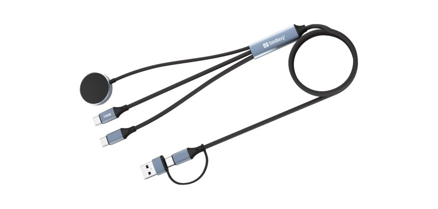 Sandberg 441-69 câble USB 1,2 m USB A/USB C 2 x USB-C/MagSafe 100 W Noir