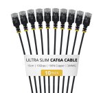 StarTech.com Ultra-dünnes schwarzes Cat6A Ethernet-Kabel 15 cm, 10er-Pack, UTP, reiner Kupferdraht, ultradünnes 34 AWG RJ45 Patch-Netzwerkkabel, einzeln getestet