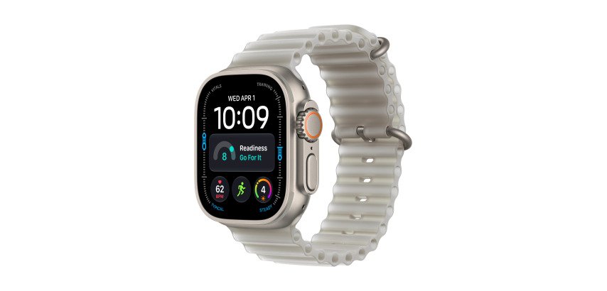 Apple watch Apple Watch Ultra 4 GPS + Cellular 49 mm Boîtier en titane Naturel avec Bracelet Océan Gris translucide