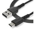 StarTech.com 2m USB-A auf USB-C Ladekabel - Dauerhaftes USB 2.0 auf USB Typ-C Datenübertragungs- und Schnellladekabel - Robuster TPE-Mantel Aramidfaser, M/M, 3A - Schwarz