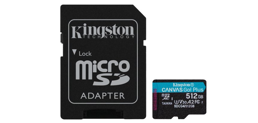 Kingston Technology Carte microSDXC Canvas Go Plus Gen4 200 Mo/s A2 U3 V30 512 Go + adaptateur