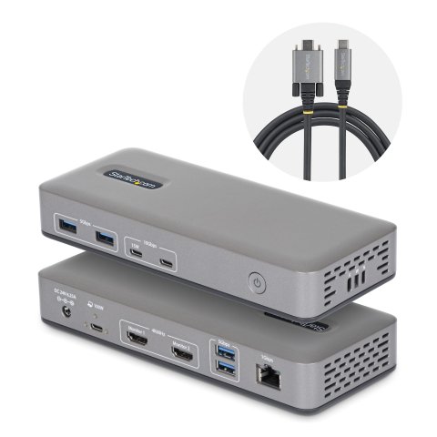 StarTech.com Docking Station USB-C de 2 Monitores HDMI - 4K 60Hz - Red Ethernet de 1Gbps - Dock Multipantalla - PD de 100W para Carga de Portátiles - Sin Controladores - Replicador de Puertos Windows