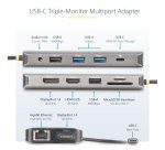 StarTech.com USB-C Triple Monitor Multiport Adapter, 5Gbps, Dual 4K 60Hz + 4K 30Hz HDMI & DisplayPort, 4-Port USB Hub, 100W PD Pass-Through, GbE, SD/MicroSD Kaartlezers