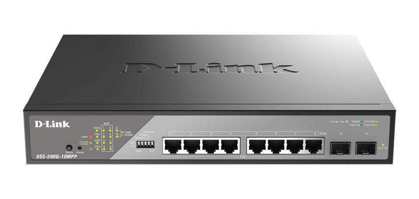 D-Link DSS-200G-10MPP switch Gestionado L2 Gigabit Ethernet (10/100/1000) Energía sobre Ethernet (PoE) 1U Negro, Gris