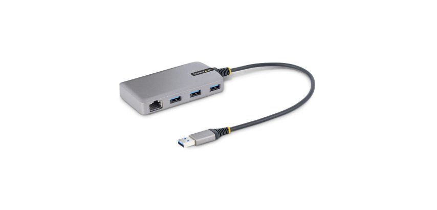StarTech.com 3-Port USB Hub with Ethernet, 3x USB-A Ports, Gigabit Ethernet RJ45, USB 3.0 5Gbps, Bus-Powered, USB Hub w/ GbE and 1ft/30cm Long Cable, Portable Laptop USB Hub - USB Expansion Hub w/ Ethernet Adapter (5G3AGBB-USB-A-HUB) - Hub - 3 Anschlüsse
