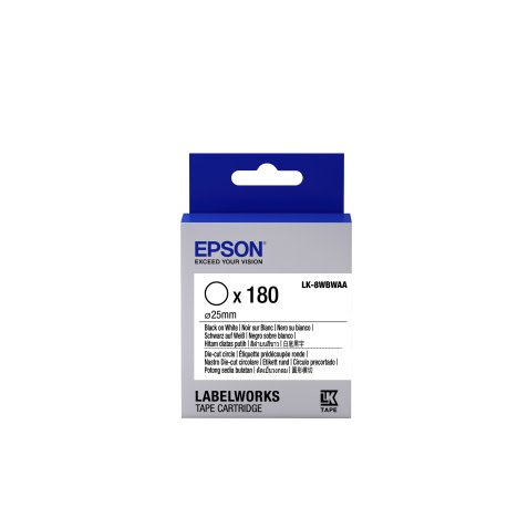 Epson LK-8WBWAA - Etiquettes prédécoupées Rondes - Noir sur Blanc - Diam. 25 mm (180 étiquettes)