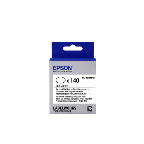 Epson LK-8WBWAB - Etiquettes prédécoupées Ovales - Noir sur Blanc - 25 x 38 mm (140 étiquettes)