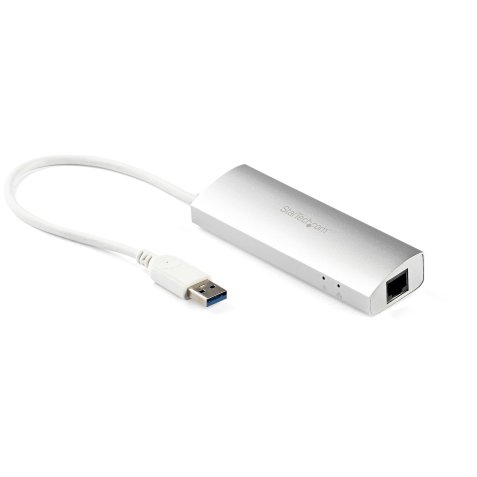 StarTech.com Hub Ladrón USB 3.0 de 3 Puertos con Adaptador de Red Ethernet Gigabit - Hub Concentrador USB-A - Alimentado por el Bus - 5Gbps - Hub USB Portátil - Carcasa Resistente