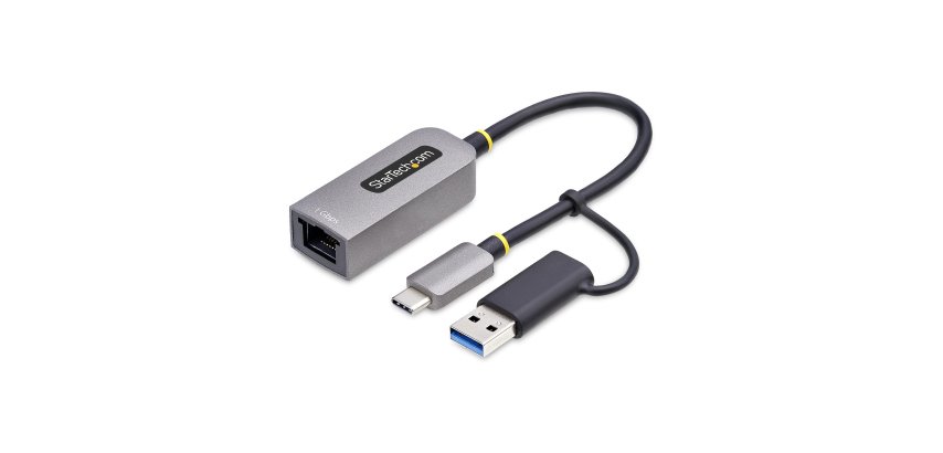StarTech.com USB-C naar Ethernet Adapter met USB-A Dongle, 10/100/1000Mbps, USB 3.0 naar Gigabit Ethernet Netwerk Adapter, 15cm Ingebouwde Kabel, USB GbE Adapter