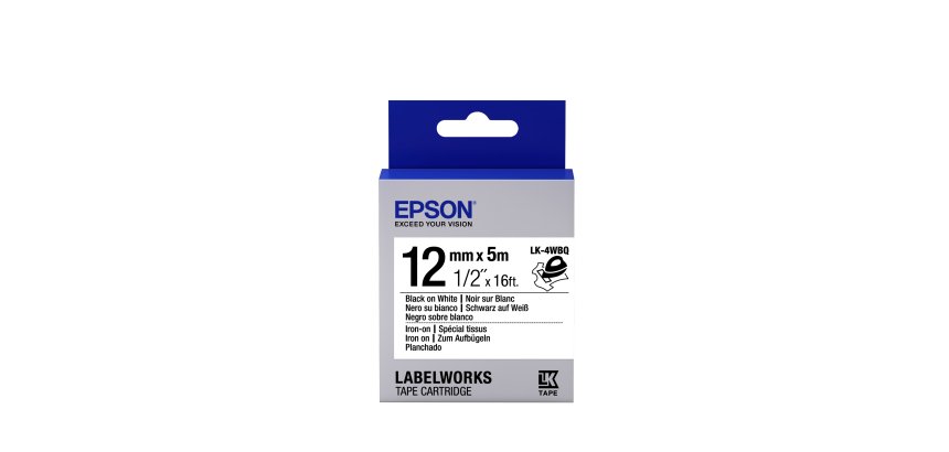 Epson LK-4WBQ - Spécial tissu thermocollant - Noir sur Blanc - 12mmx5m