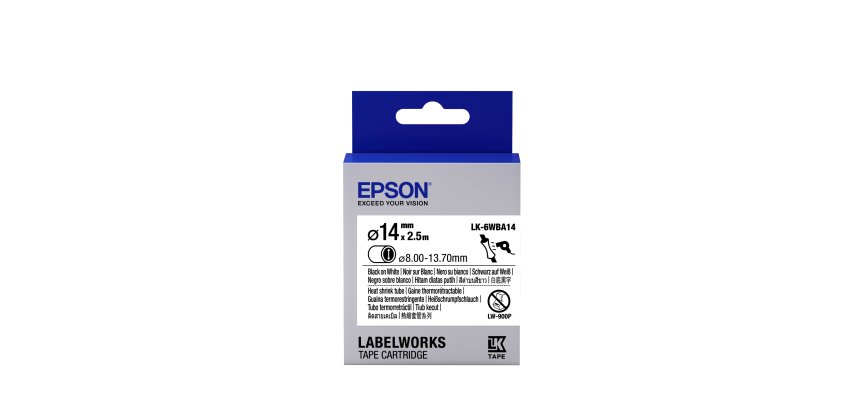 Epson LK-6WBA14 - Thermorétrécissant (HST) - Noir sur Blanc - Diam. 14mmx2.5m